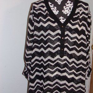 Pure Energy Black/White Sheer Blouse